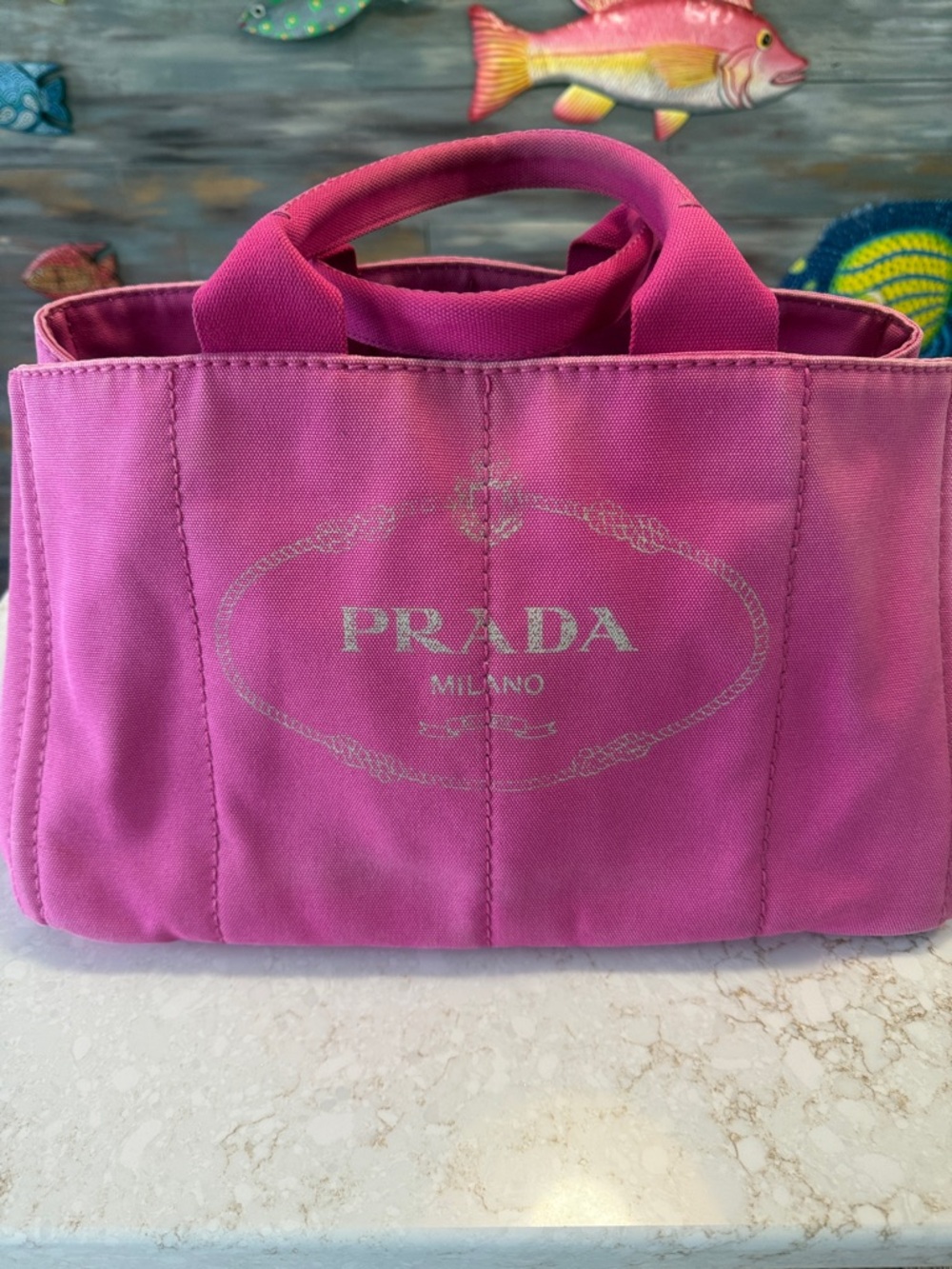 Prada Hot Pink Canvas Tote with Milano Logo